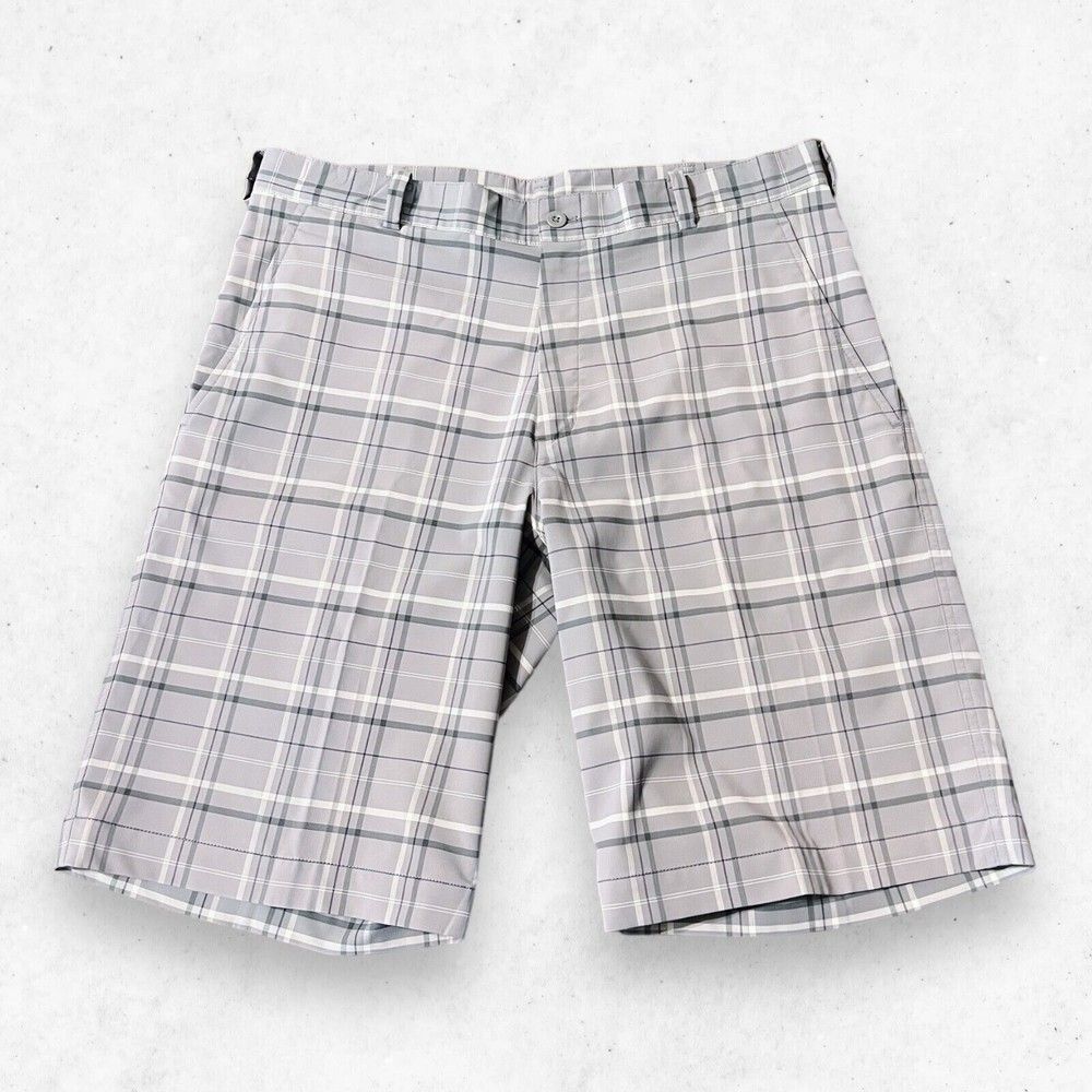 Nike Fit Dry Golf Shorts Men Size 34/M‎ Gray Plaid Golf Chino Golfing Outdoor